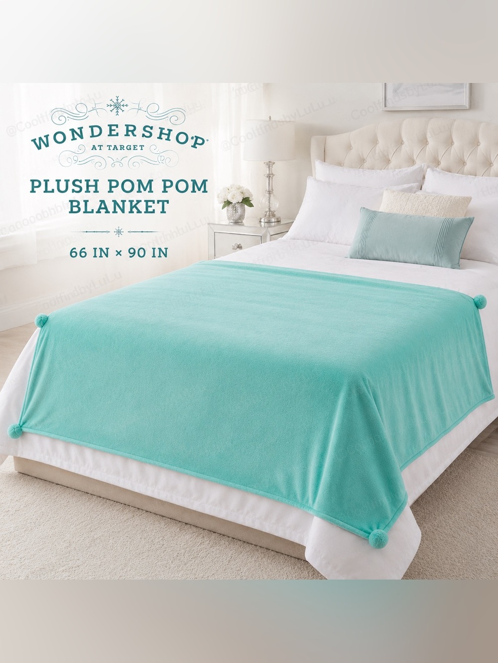 Wondershop Teal Plush Pom-Pom Blanket – 66” x 90”